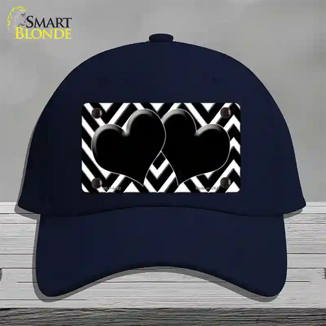 Black White Large Chevron Black Center Hearts Novelty License Plate Hat Cotton / Navy