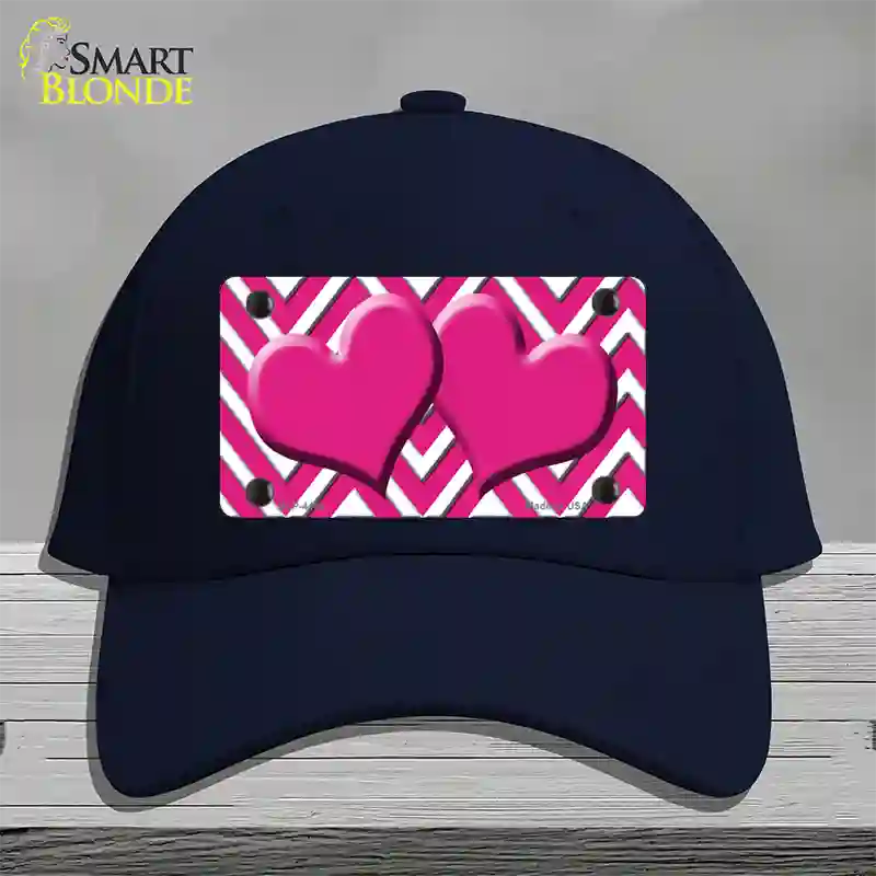 Pink White Large Chevron Hot Pink Center Hearts Novelty License Plate Hat Cotton / Navy