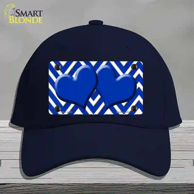 Blue White Large Chevron Blue Center Hearts Novelty License Plate Hat Cotton / Navy