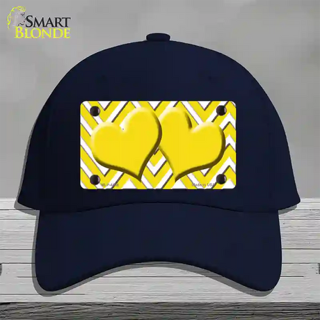 Yellow White Large Chevron Yellow Center Hearts Novelty License Plate Hat Cotton / Navy