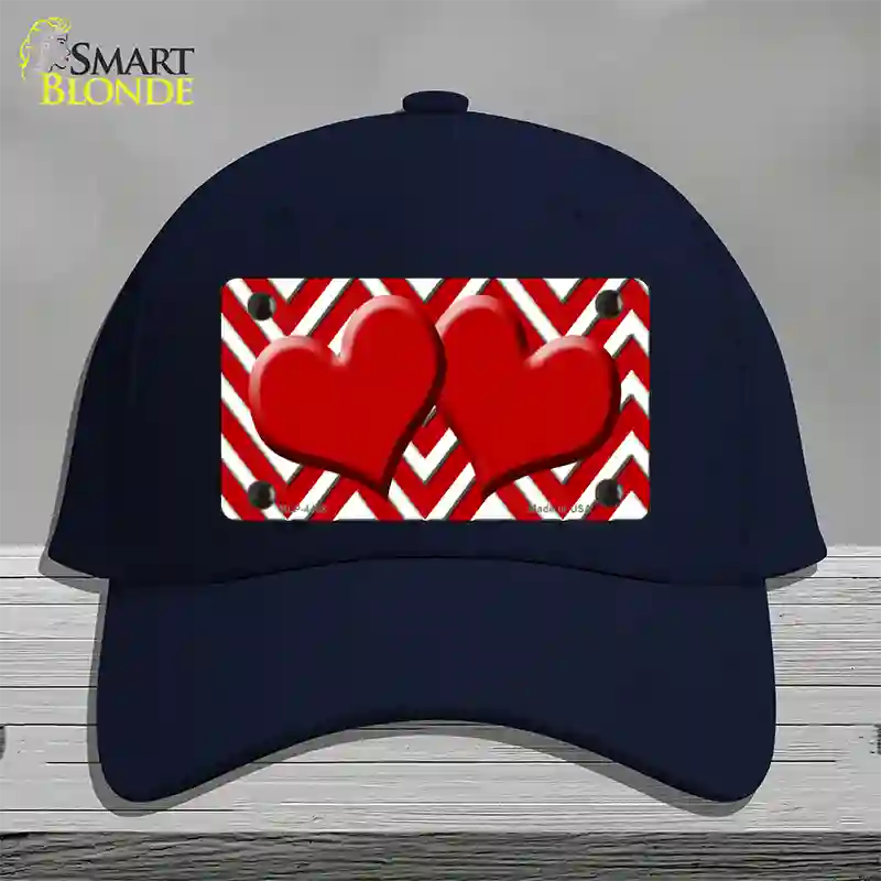 Red White Large Chevron Red Center Hearts Novelty License Plate Hat Cotton / Navy