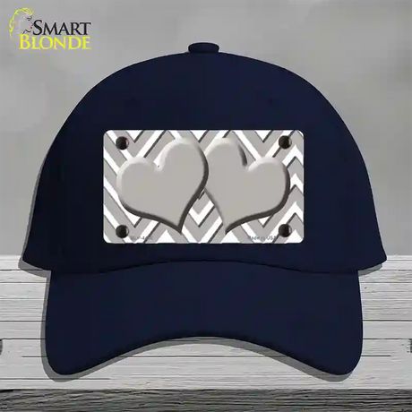 Grey White Large Chevron Grey Center Hearts Novelty License Plate Hat Cotton / Navy