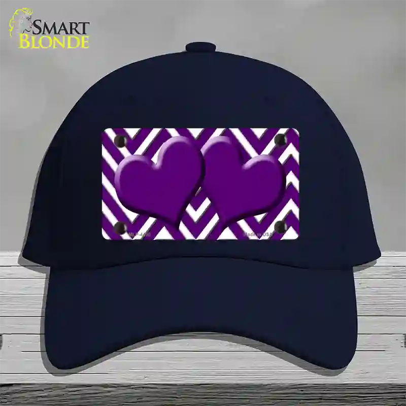 Purple White Large Chevron Purple Center Hearts Novelty License Plate Hat Cotton / Navy