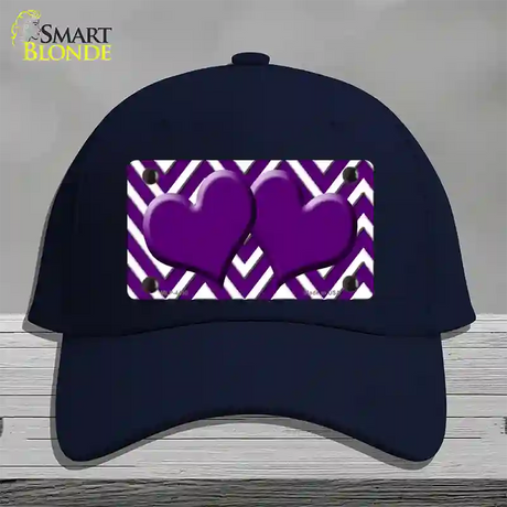 Purple White Large Chevron Purple Center Hearts Novelty License Plate Hat Cotton / Navy