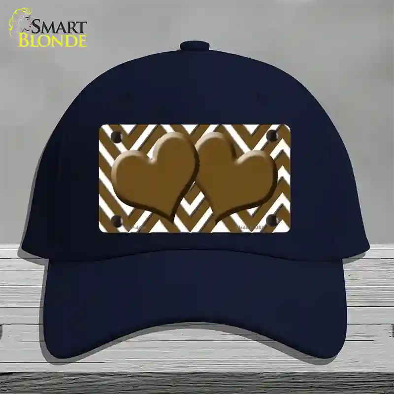 Brown White Large Chevron Brown Center Hearts Novelty License Plate Hat Cotton / Navy