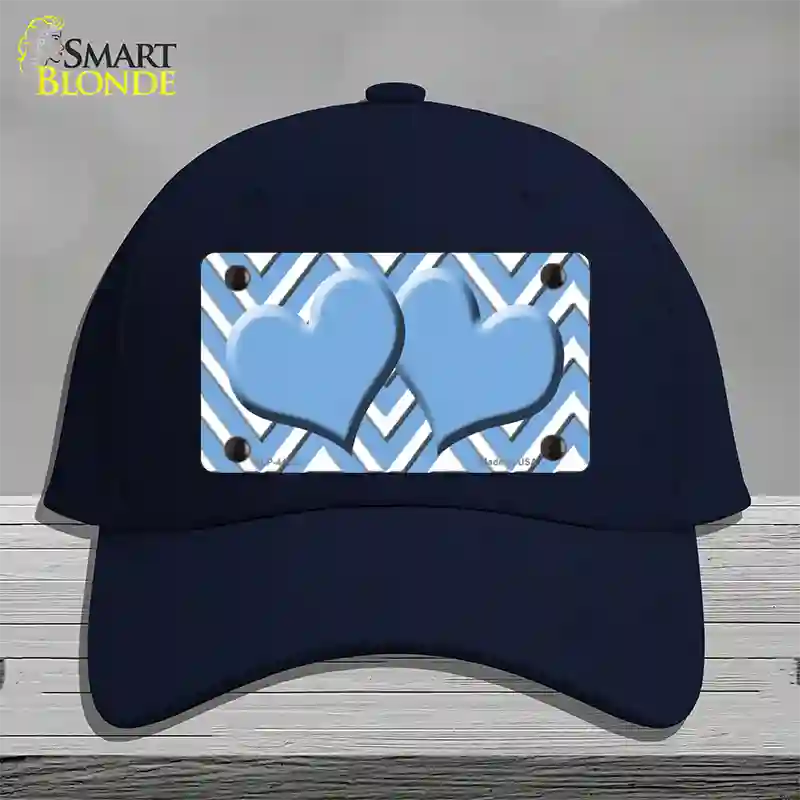 Light Blue White Large Chevron Light Blue Center Hearts Novelty License Plate Hat Cotton / Navy