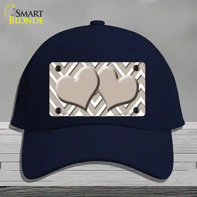 Tan White Large Chevron Tan Center Hearts Novelty License Plate Hat Cotton / Navy