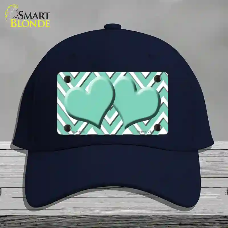 Mint White Large Chevron Mint Center Hearts Novelty License Plate Hat Cotton / Navy