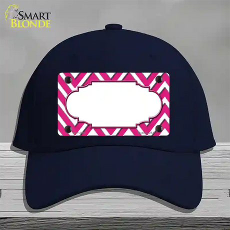 Pink White Chevon Center Scallop Novelty License Plate Hat Cotton / Navy