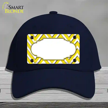 Yellow White Large Chevron Center Scallop Novelty License Plate Hat Cotton / Navy