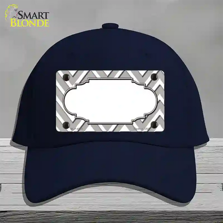 Grey White Large Chevron Center Scallop Novelty License Plate Hat Cotton / Navy