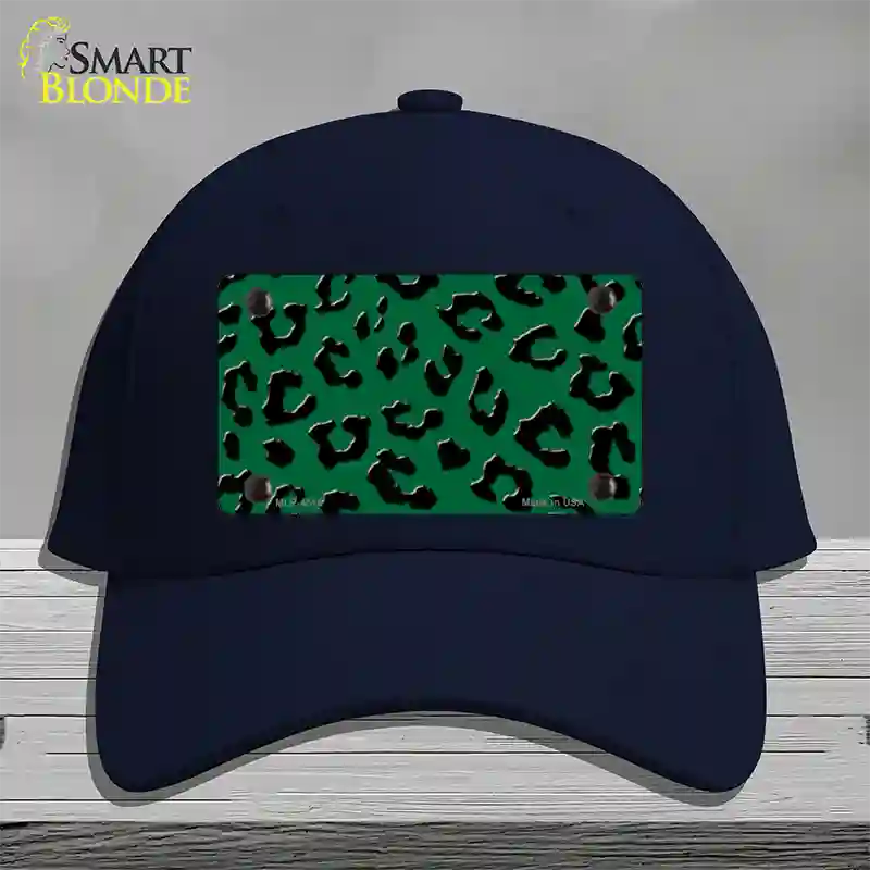 Green Black Cheetah Novelty License Plate Hat Cotton / Navy