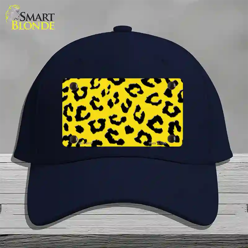 Yellow Black Cheetah Novelty License Plate Hat Cotton / Navy