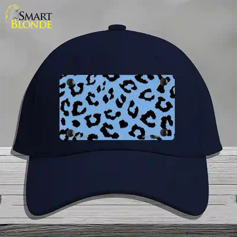 Light Blue Black Cheetah Novelty License Plate Hat Cotton / Navy