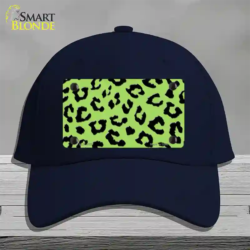 Lime Green Black Cheetah Novelty License Plate Hat Cotton / Navy