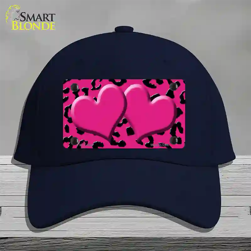 Pink Black Cheetah Pink Center Hearts Novelty License Plate Hat Cotton / Navy