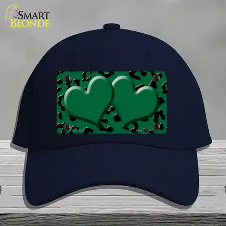 Green Black Cheetah Green Center Hearts Novelty License Plate Hat Cotton / Navy