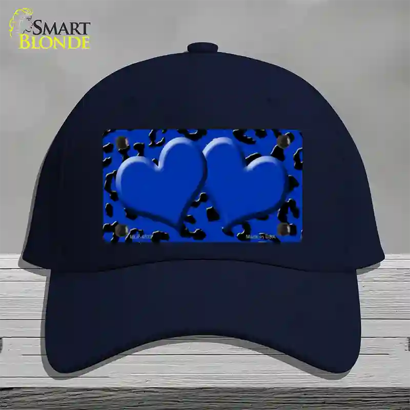 Blue Black Cheetah Blue Center Hearts Novelty License Plate Hat Cotton / Navy