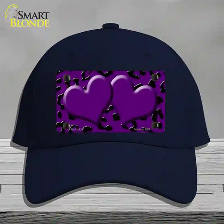 Purple Black Cheetah Purple Center Hearts Novelty License Plate Hat Cotton / Navy