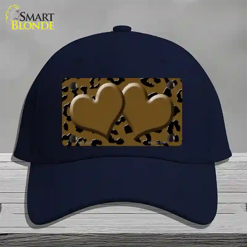 Brown Black Cheetah Brown Center Hearts Novelty License Plate Hat Cotton / Navy