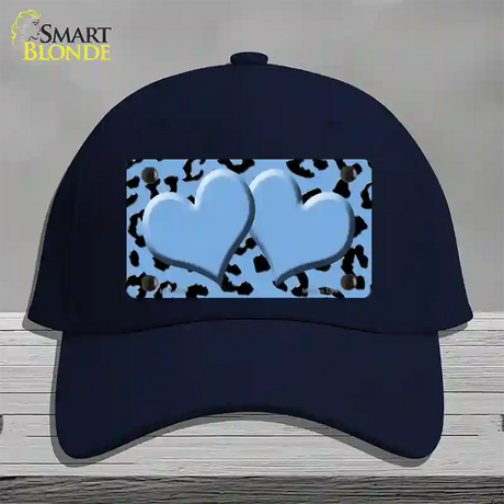 Light Blue Black Cheetah Light Blue Center Hearts Novelty License Plate Hat Cotton / Navy