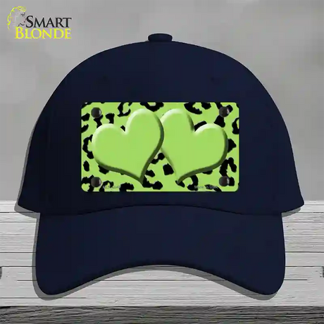 Lime Green Black Cheetah Lime Green Center Hearts Novelty License Plate Hat Cotton / Navy