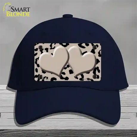 Tan Black Cheetah Tan Center Hearts Novelty License Plate Hat Cotton / Navy