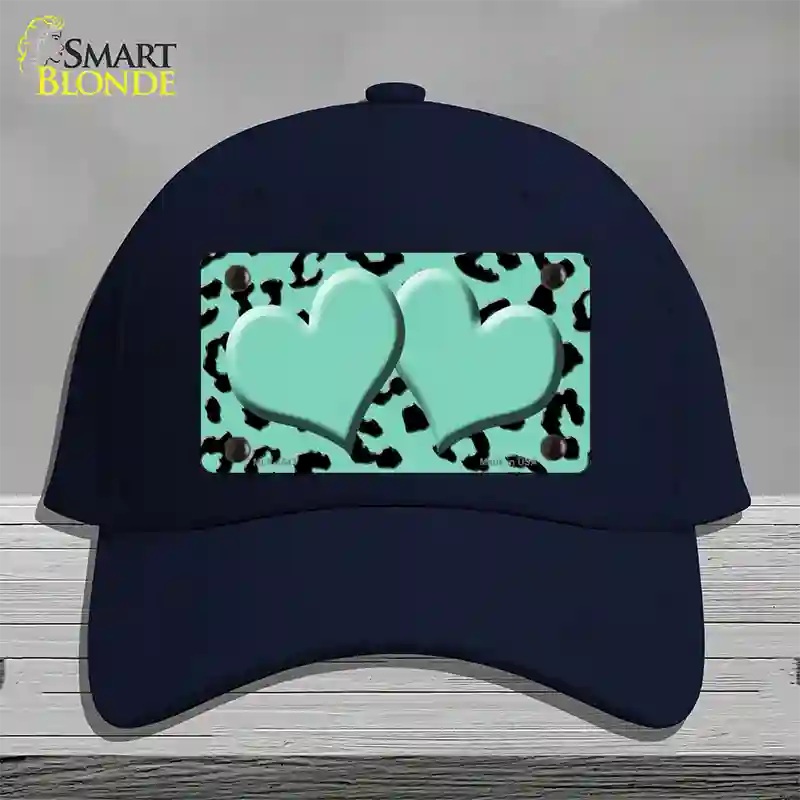 Mint Black Cheetah Mint Center Hearts Novelty License Plate Hat Cotton / Navy