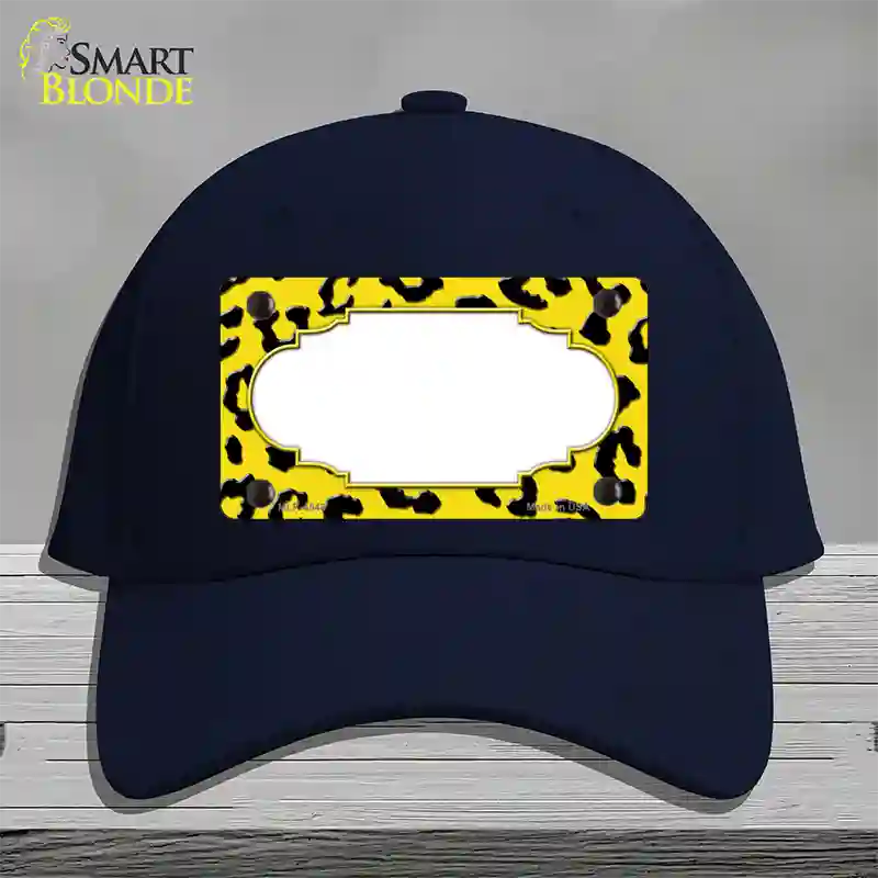 Yellow Black Cheetah Scallop Novelty License Plate Hat Cotton / Navy