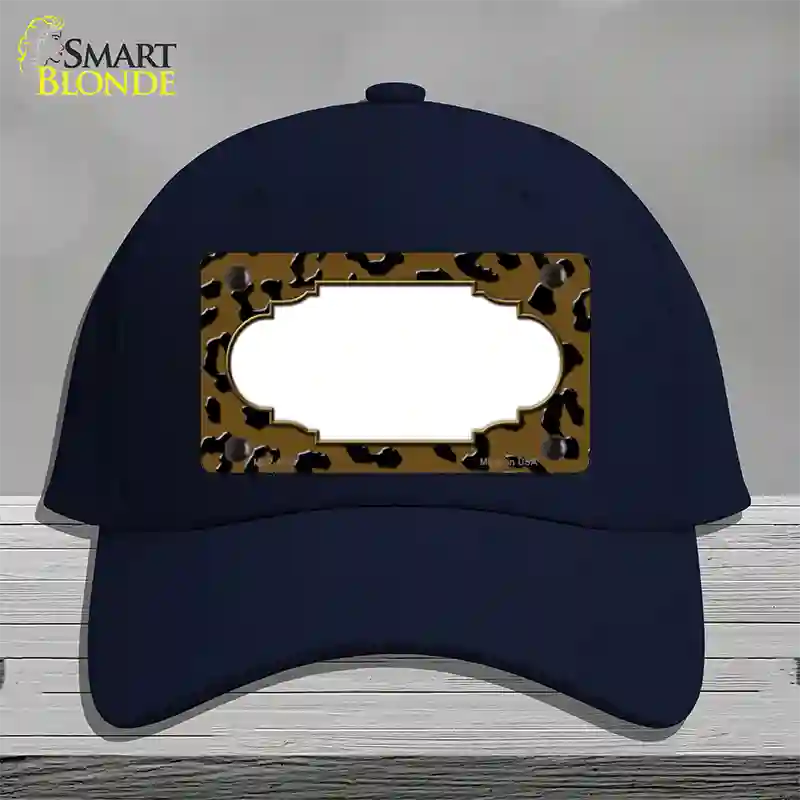 Brown Black Cheetah Scallop Novelty License Plate Hat Cotton / Navy