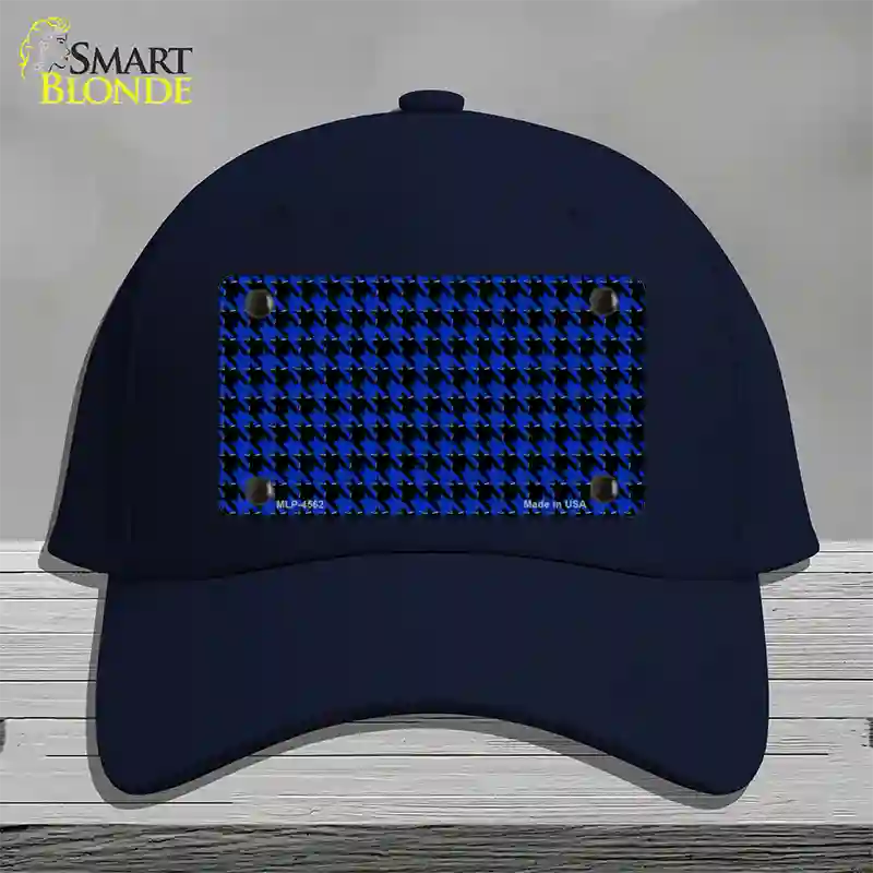 Blue Black Houndstooth Novelty License Plate Hat Cotton / Navy