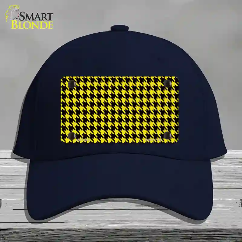 Yellow Black Houndstooth Novelty License Plate Hat Cotton / Navy