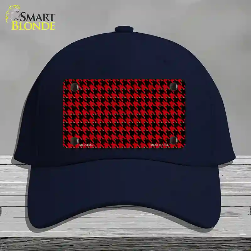 Red Black Houndstooth Novelty License Plate Hat Cotton / Navy