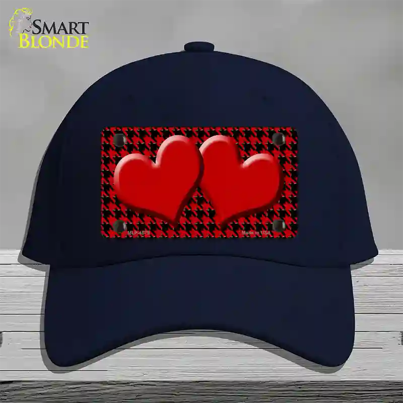 Red Black Houndstooth Red Center Hearts Novelty License Plate Hat Cotton / Navy