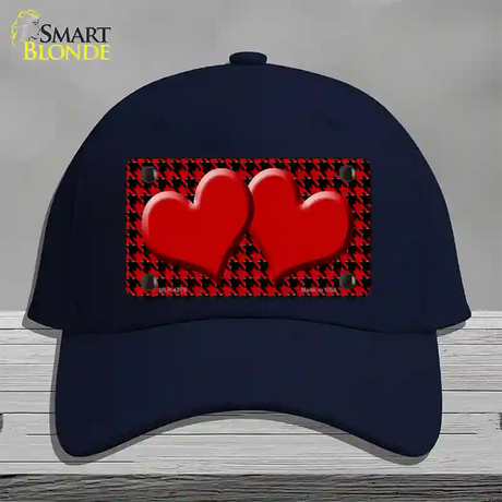 Red Black Houndstooth Red Center Hearts Novelty License Plate Hat Cotton / Navy