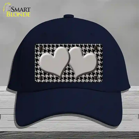 Grey Black Houndstooth Grey Center Hearts Novelty License Plate Hat Cotton / Navy