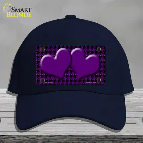 Purple Black Houndstooth Purple Center Hearts Novelty License Plate Hat Cotton / Navy