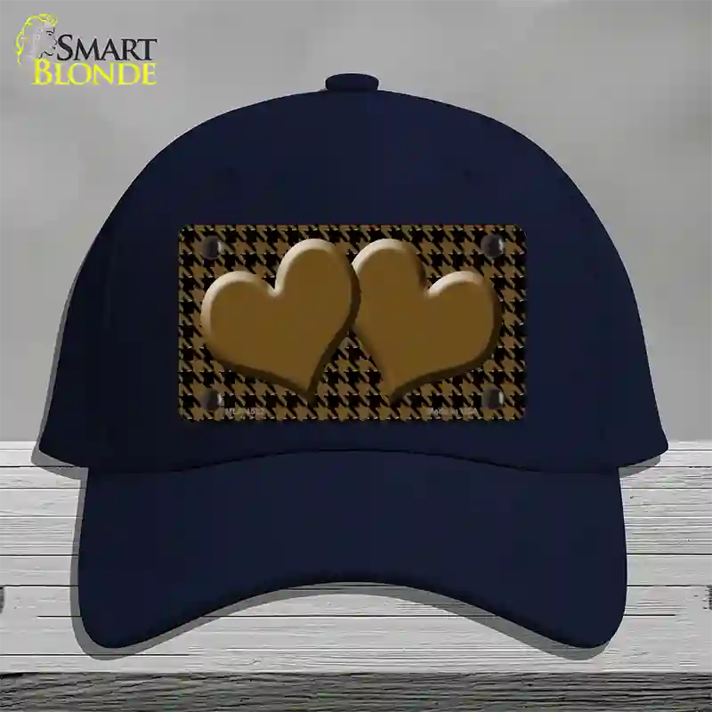 Brown Black Houndstooth Brown Center Hearts Novelty License Plate Hat Cotton / Navy