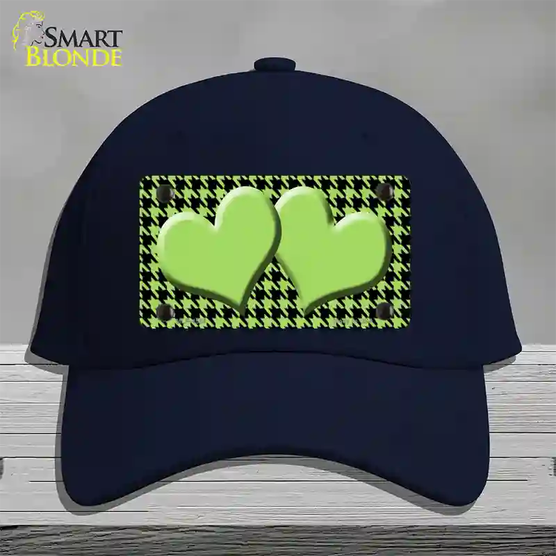 Lime Green Black Houndstooth Lime Green Center Hearts Novelty License Plate Hat Cotton / Navy