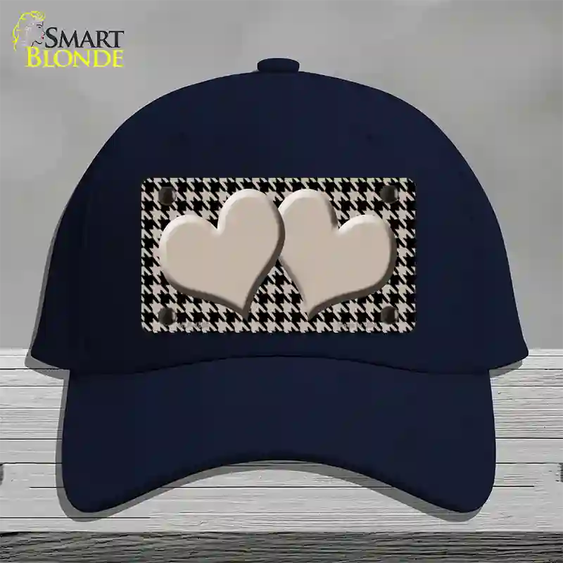 Tan Black Houndstooth Tan Center Hearts Novelty License Plate Hat Cotton / Navy