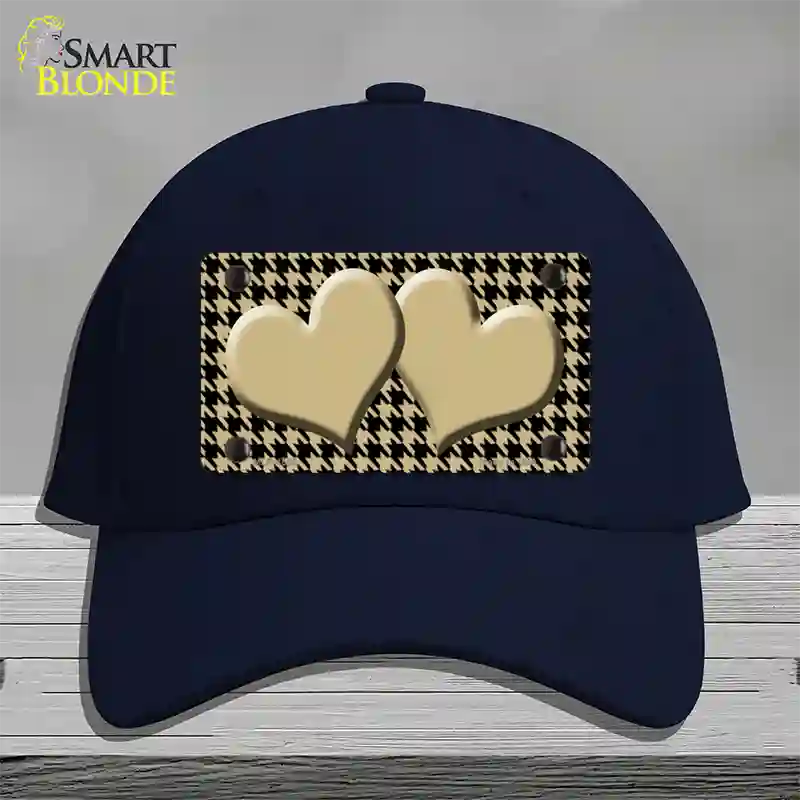 Gold Black Houndstooth Gold Center Hearts Novelty License Plate Hat Cotton / Navy