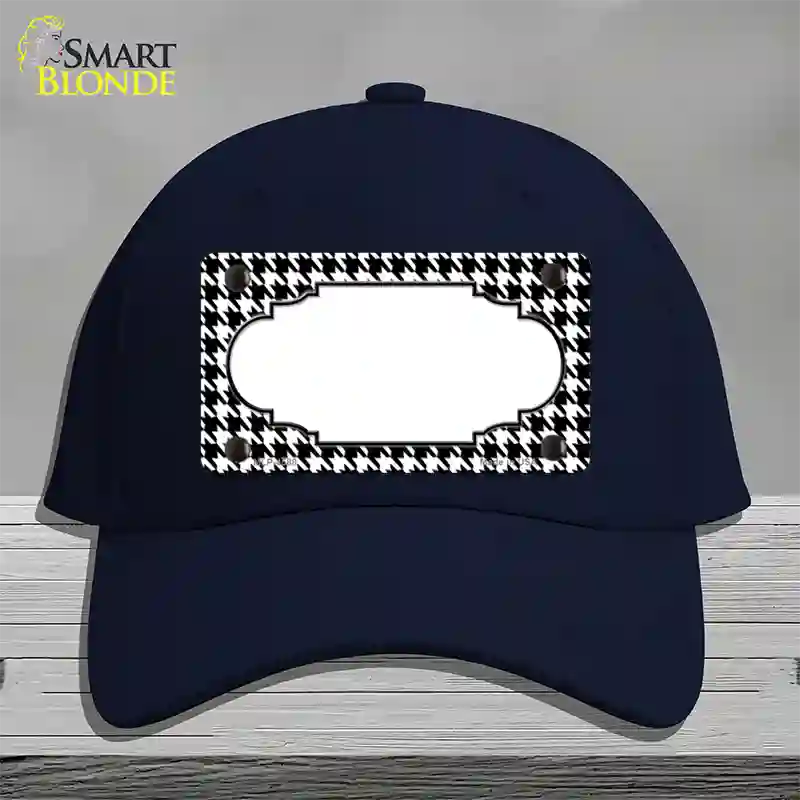 White Black Houndstooth Scallop Center Novelty License Plate Hat Cotton / Navy