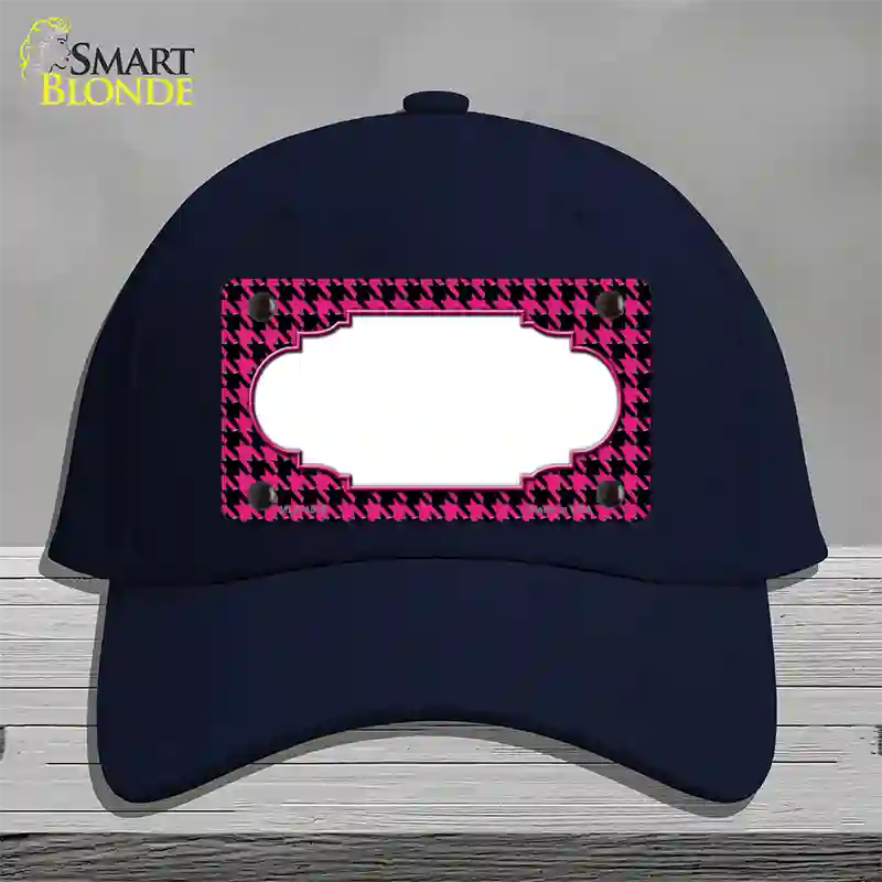 Pink Black Houndstooth Scallop Center Novelty License Plate Hat Cotton / Navy