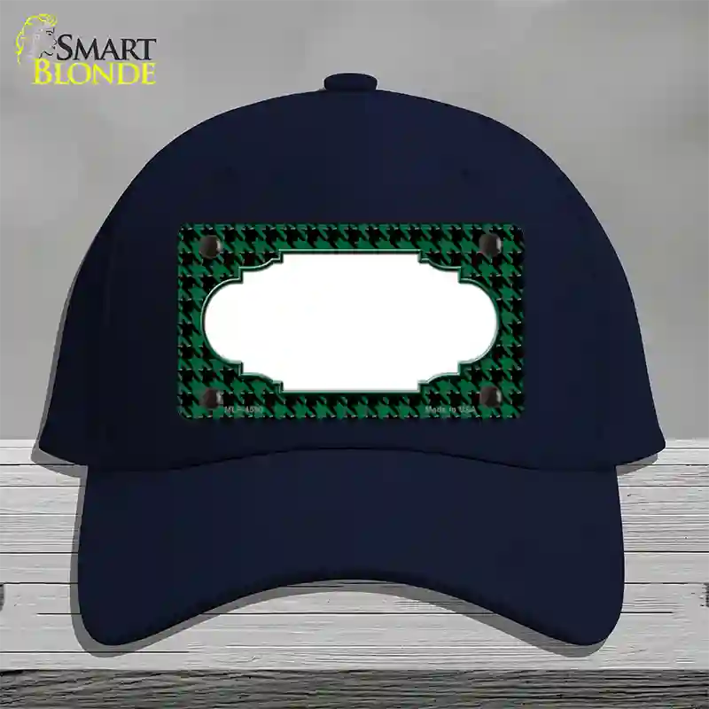 Green Black Houndstooth Scallop Center Novelty License Plate Hat Cotton / Navy