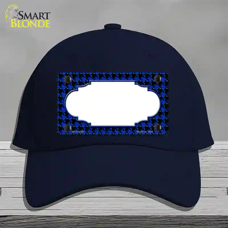 Blue Black Houndstooth Scallop Center Novelty License Plate Hat Cotton / Navy