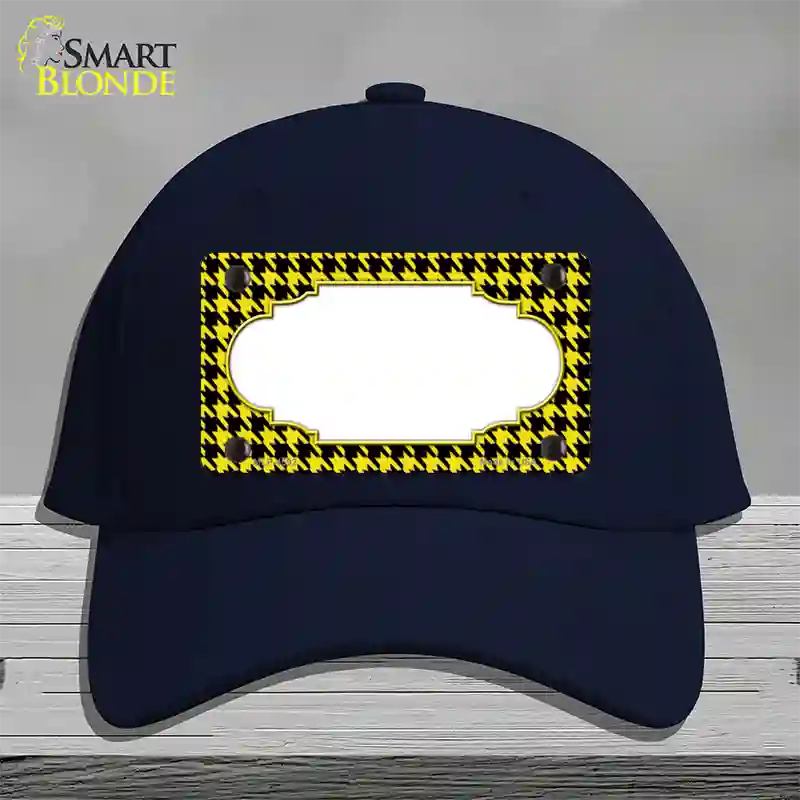 Yellow Black Houndstooth Scallop Center Novelty License Plate Hat Cotton / Navy