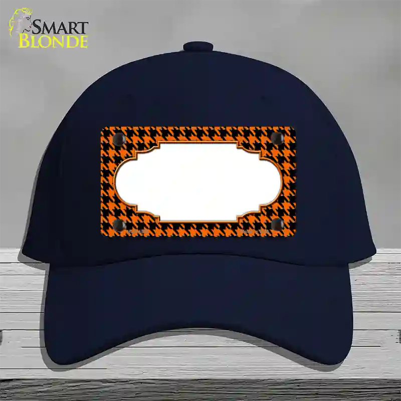 Orange Black Houndstooth Scallop Center Novelty License Plate Hat Cotton / Navy