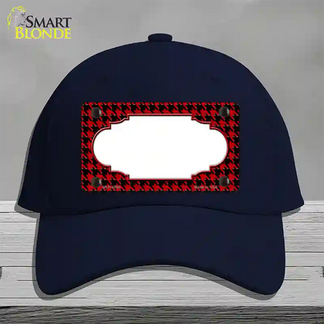 Red Black Houndstooth Scallop Center Novelty License Plate Hat Cotton / Navy