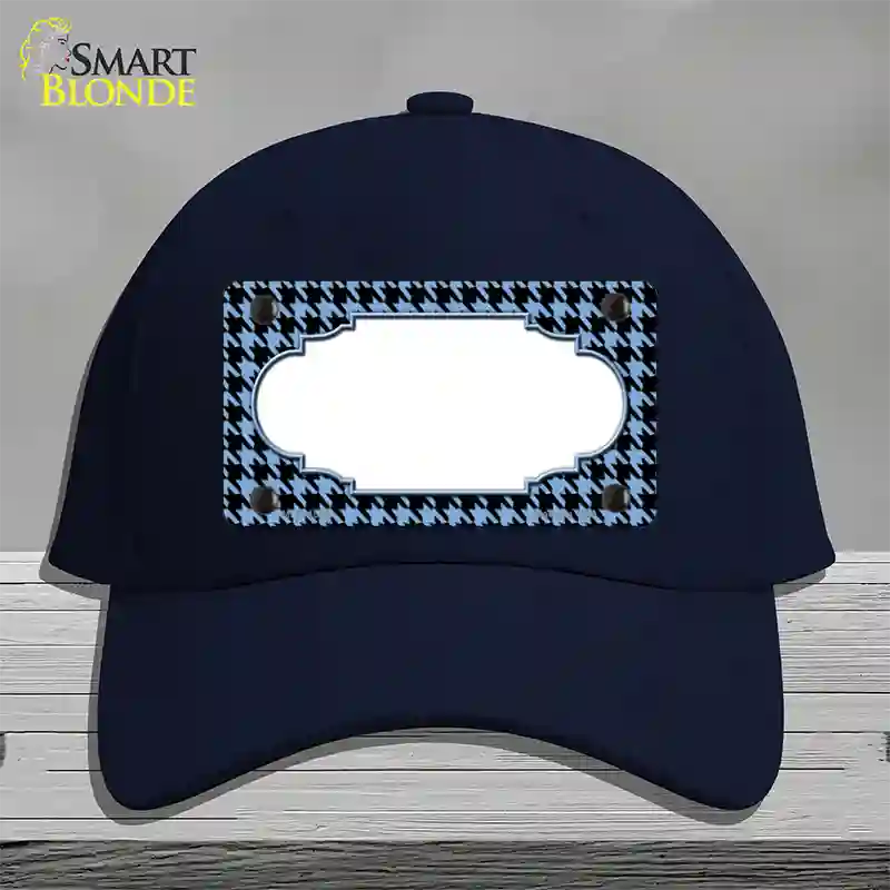 Light Blue Black Houndstooth Scallop Center Novelty License Plate Hat Cotton / Navy