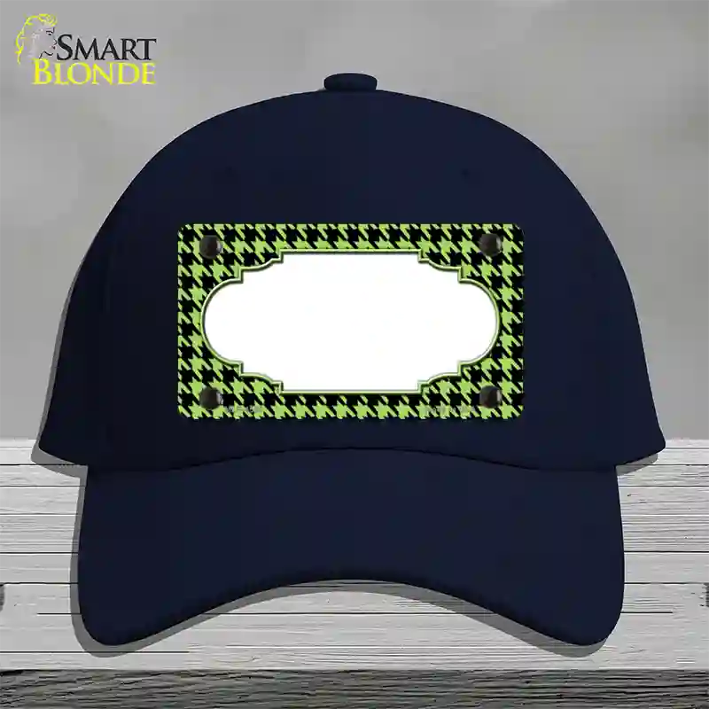 Lime Green Black Houndstooth Scallop Center Novelty License Plate Hat Cotton / Navy